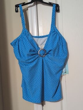 Blue Polka Dot Ring-Front Tankini Top